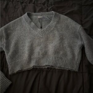Garage Heather Gray Cropped V-Neck Sweater
